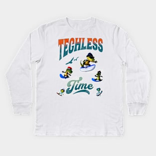 Techless Time Alien Alligator Gator Snowboard Surfboard Boogie Board Tee Kids Long Sleeve T-Shirt